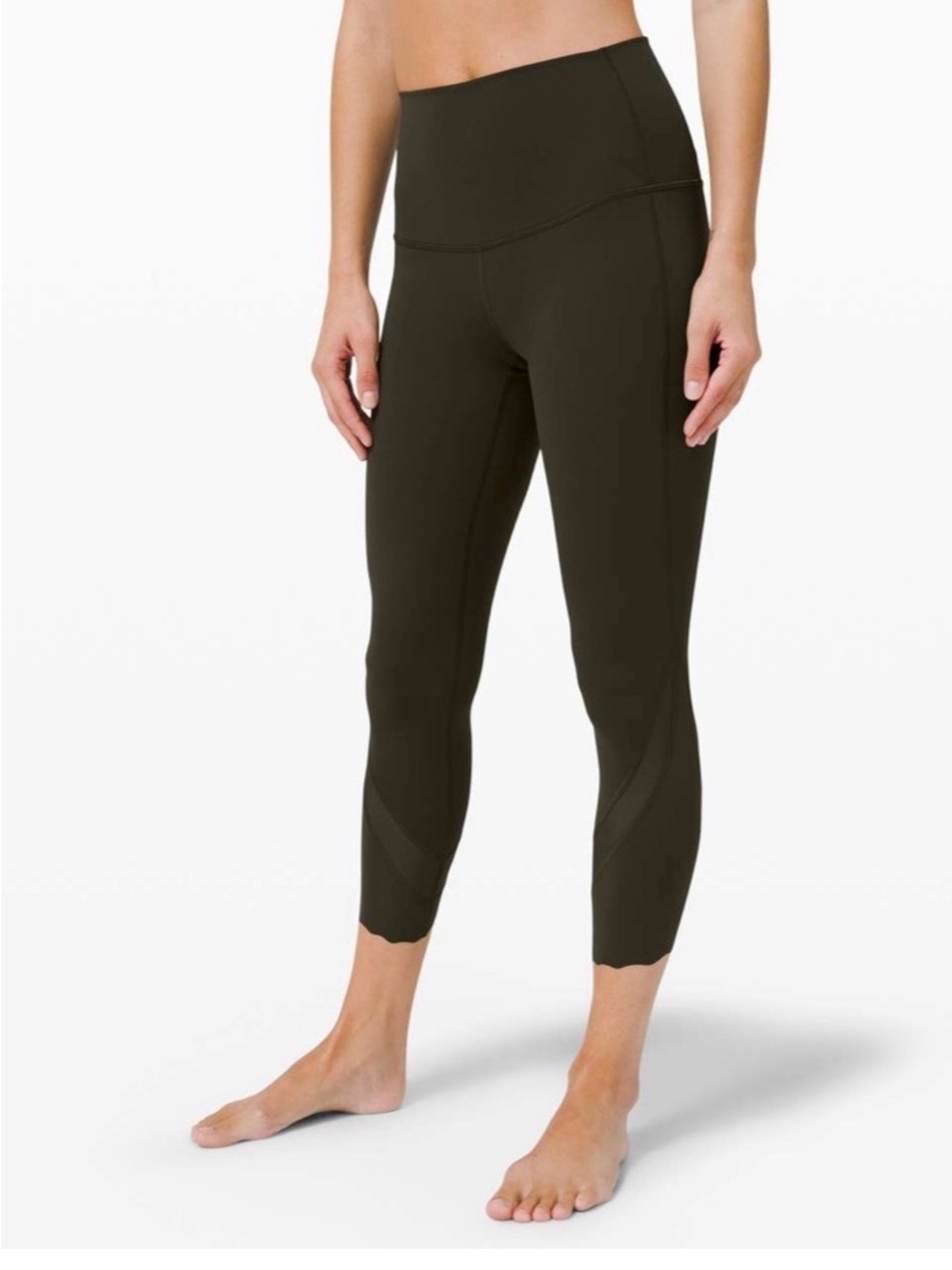 Lululemon Wunder Under Scallop  High-Rise Crop 23" Dark Olive Size 10 Like New